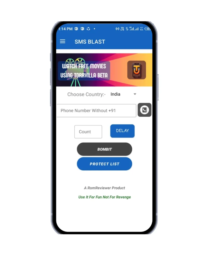 Best Free SMS Bomber App for Android 4 Bombitup APK is a prank application used for SMS, call, and email bombing.